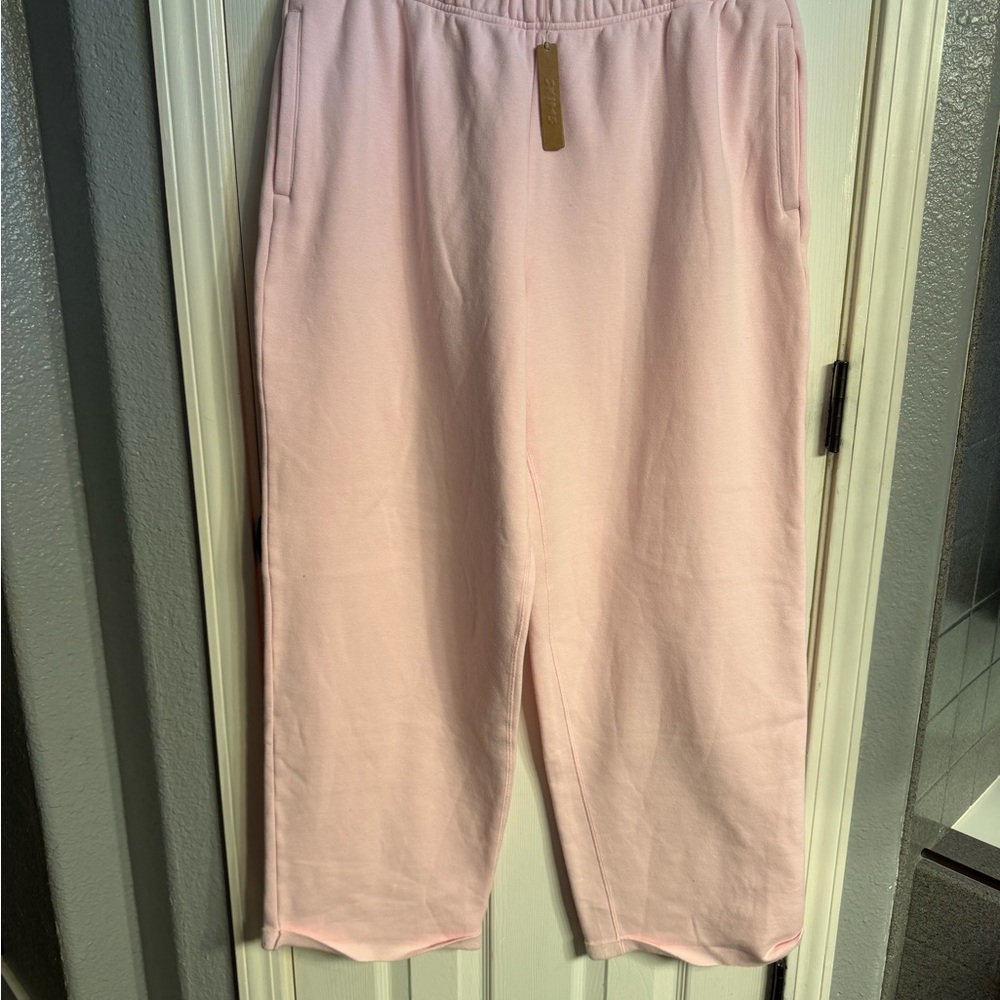 SKIMS PANTS Pink cotton fleece straight leg pants pink